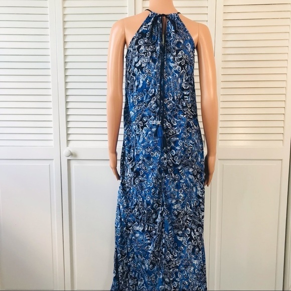 LUCKY BRAND Blue Floral Sleeveless Maxi Dress Size Medium - Picture 10 of 11